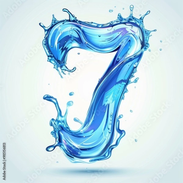 Fototapeta Water alphabet, realistic numbers water, water font number 7