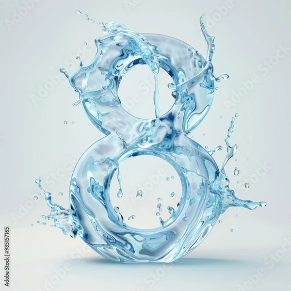 Fototapeta Water alphabet, realistic numbers water, water font number 8