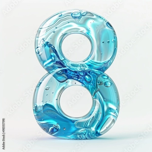 Fototapeta Water alphabet, realistic numbers water, water font number 8