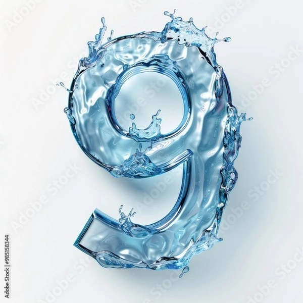 Fototapeta Water alphabet, realistic numbers water, water font number 9