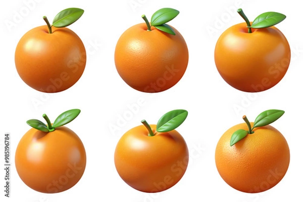Fototapeta PNG tangerine 3d collection, in cartoon style minimal on transparent, white background, isolate
