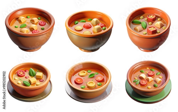 Obraz PNG bowl of Tom Yum Soup 3d collection, in cartoon style minimal on transparent, white background, isolate
