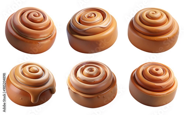 Obraz PNG cinnamon roll 3d collection, in cartoon style minimal on transparent, white background, isolate
