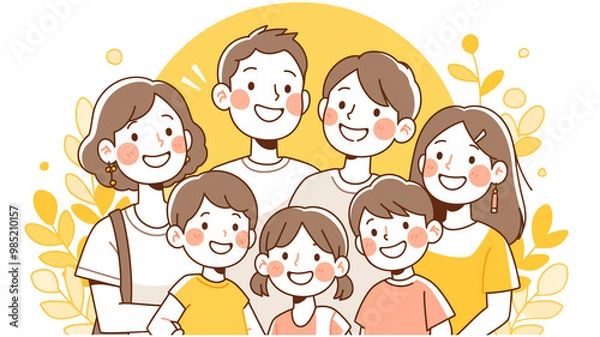 Fototapeta 【透過】背景が透明の家族のアイコン素材。カラフルでポップ,ファミリー,かわいい,シンプル,