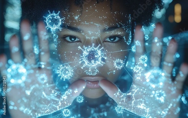 Fototapeta Virus Defense. Automated immunity system establishing conditional barrier, persistently guarding body from environmental viruses, maintaining defense despite continuous presence of viral challenges.