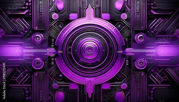 Fototapeta Abstract purple and black technology background with various tech elements