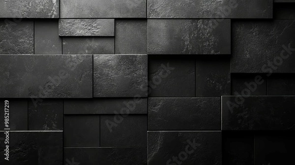 Fototapeta Black Rectangular Tiles with Rough Texture