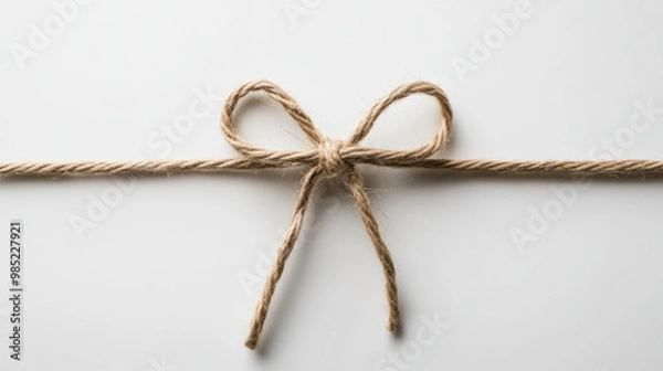 Fototapeta A simple piece of rope is tied into a delicate bow knot, set against a plain white background.