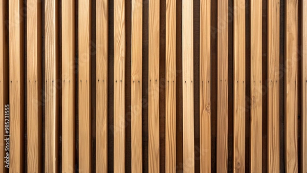 Fototapeta Close-up of vertical wooden slats creating a modern, minimalist texture, ideal for architectural backgrounds and design projects.