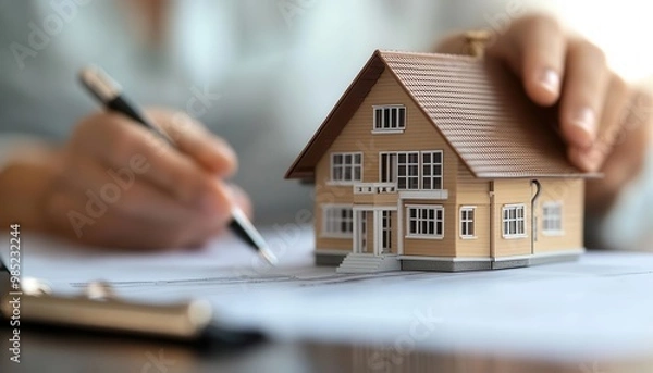 Fototapeta Mortgage advice being given by a financial advisor, professional environment, sharp focus, soft lighting, high detail