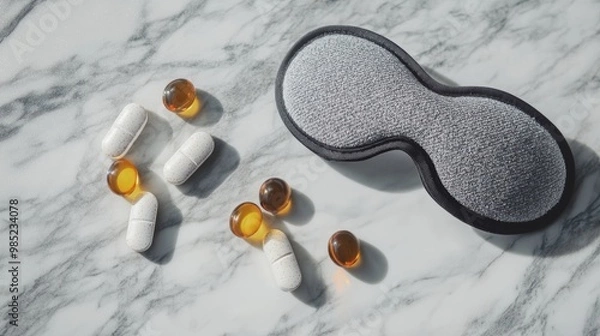 Obraz Sleep essentials: eye mask and supplements.