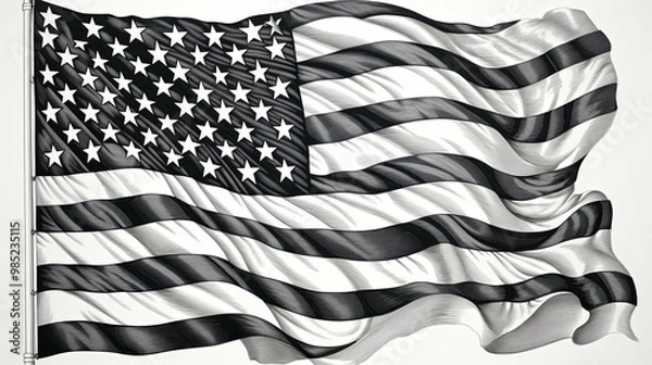 Obraz A Waving American Flag in Black and White