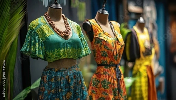 Obraz Sustainable fashion with eco-friendly clothing on display, green style, sharp focus, bright lighting, vibrant colors