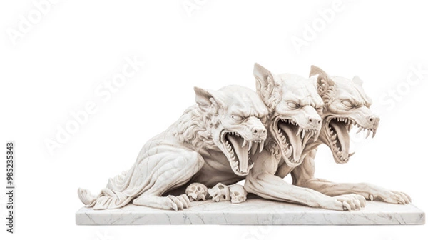 Obraz Three Headed Wolf Sculpture  Marble Statue  Mythical Creature  Fantasy Art  Ancient  Greek