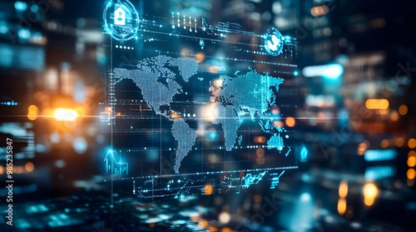 Fototapeta Digital World Map Abstract Background