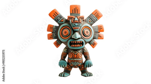 Obraz Colorful Aztec Deity Figurine  Ancient Mesoamerican Mythology  Pagan God  Handmade Ceramic