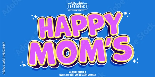 Fototapeta Happy mom editable text effect, customizable mother and love 3d font style