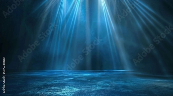 Fototapeta Abstract Darkness: Empty Neon Stage Enhanced by Radiant Rays