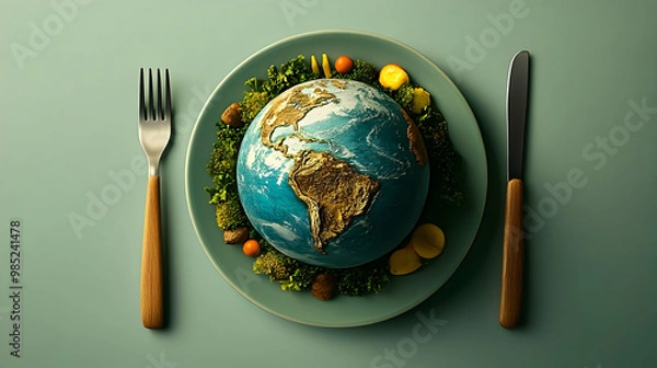 Fototapeta Earth on a Plate: A Conceptual Illustration of Sustainable Eating
