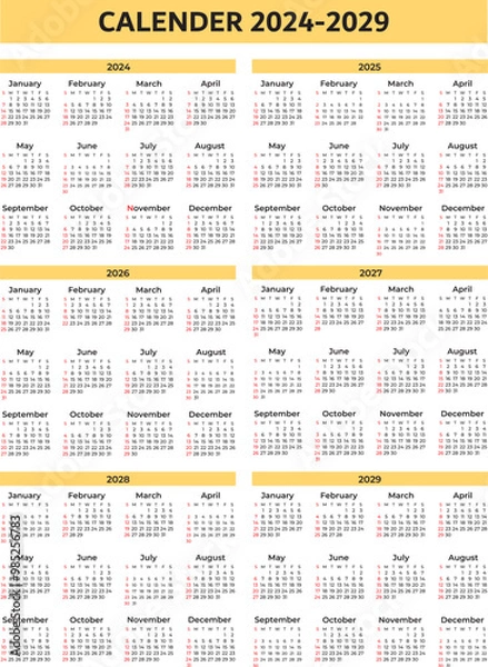 Fototapeta Calendars 2024-2029 free vector Calendar Design for New Year 