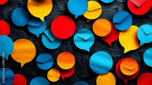 Fototapeta Colorful Speech Bubbles on Black Background Illustration