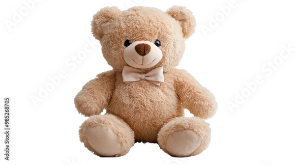 Obraz Charming teddy bear with a bow, soft plush toy for all ages.