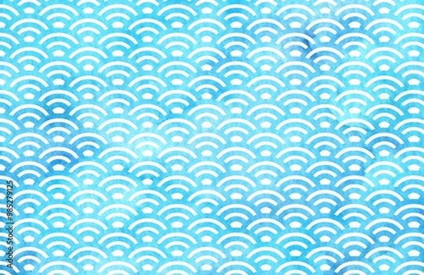 Obraz 水彩　和柄　青海波