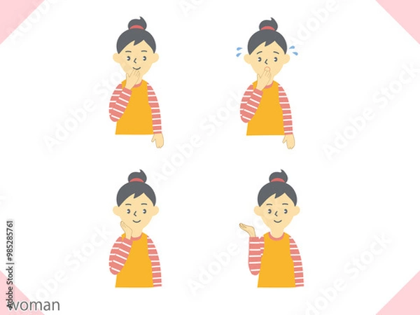 Fototapeta 色々な表情の女性の上半身のイラスト