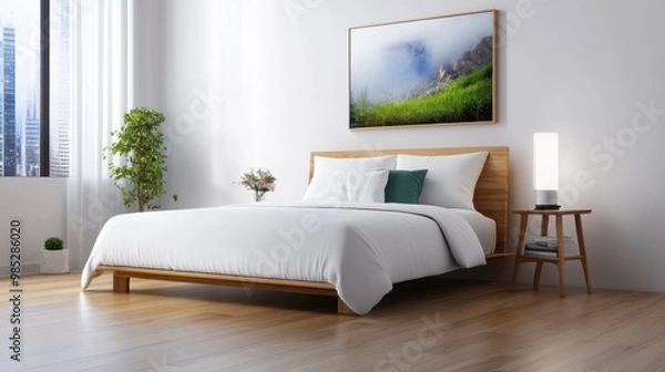 Fototapeta Modern Minimalist Bedroom with Natural Light