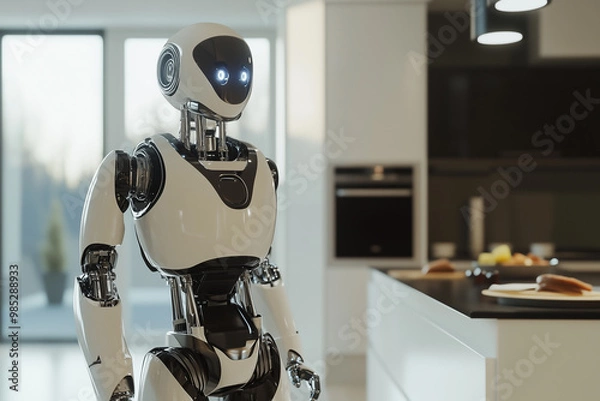 Fototapeta Humanoid robot in a modern kitchen