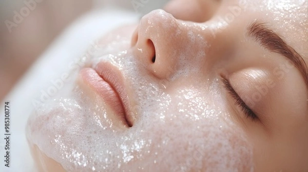 Fototapeta Time-lapse video of a blackhead removal facial, highlighting the progression from clogged pores to smooth, blemish-free skin, detailed before-and-after images, Photorealistic, Soft Focus