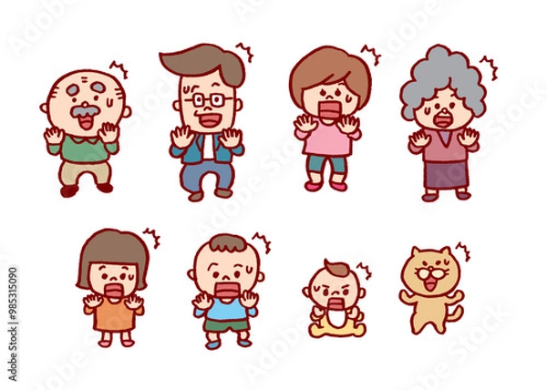 Fototapeta おもしろかわいい二頭身の家族のイラスト