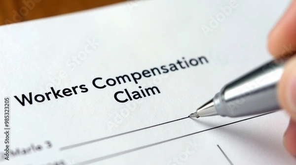 Fototapeta Close-up of workers compensation claim form with pen