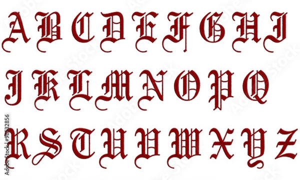 Obraz 刺繍風のアルファベット 　ブラックレター体（大文字）