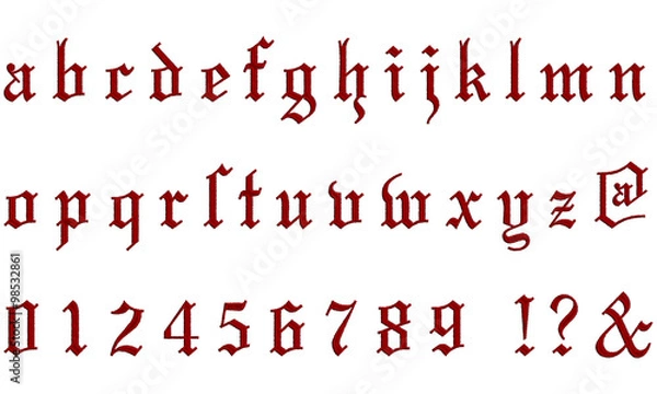 Obraz 刺繍風のアルファベット 　ブラックレター体（小文字）