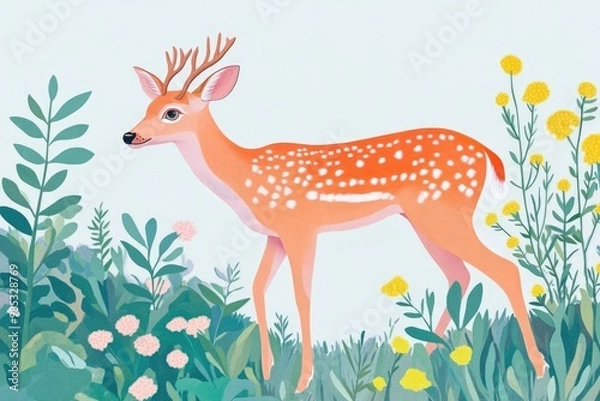 Obraz Illustration of a graceful wild deer in a natural setting