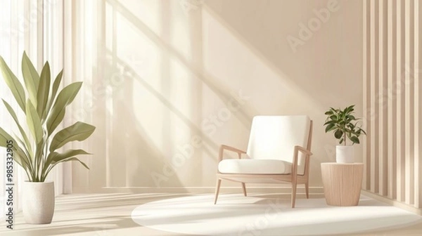 Obraz Intimate And Neutral Setting Beige White Light Wood And Gloss Finish Modern Room With Natural Light Calm And Comfort Photo