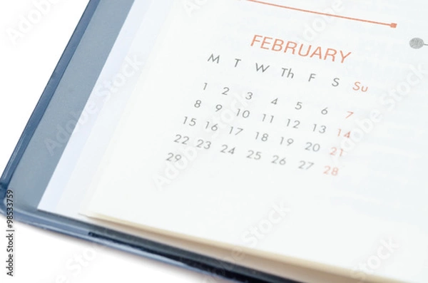 Fototapeta Close up February in diary.