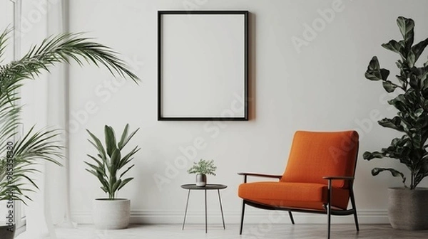 Fototapeta Scandinavian Interior Design of a Modern Living Room Featuring a Vibrant Color Premium Sitting Chair
