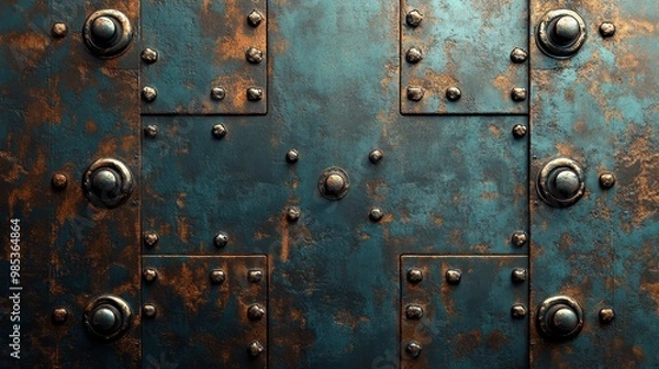 Fototapeta Rusty Metal Texture with Rivets and Bolts