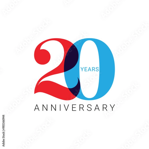 Obraz 20, 20th Years Anniversary Logo, 20 Logo, Vector Template Design element for birthday, invitation, wedding, jubilee and greeting card illustration.