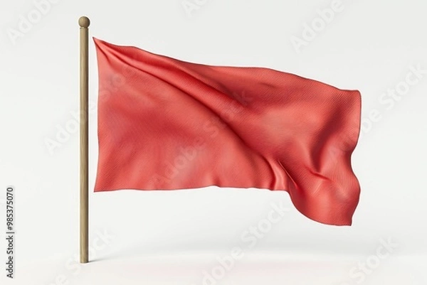 Fototapeta Red Flag Waving in Wind on White Background.
