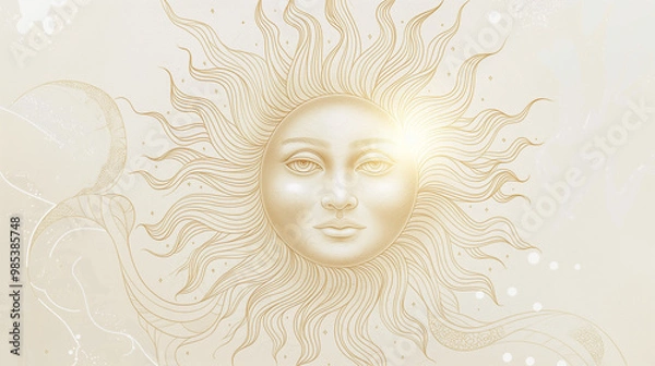 Fototapeta A hand-drawn illustration of the sun, with lines and shapes forming an intricate pattern around it
