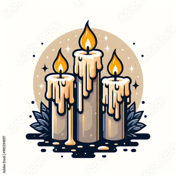 Fototapeta vector style Burning candles with dripping wax flat design