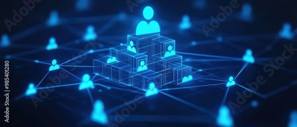 Obraz Craft a minimalistic design with a glowing organizational chart icon at the center, surrounded by faint lines connecting team members, representing workplace hierarchy and cooperation.