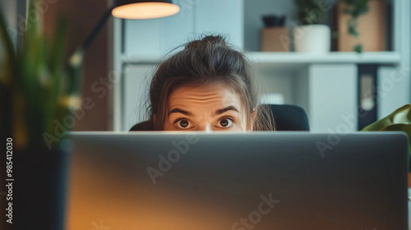 Fototapeta Hiding Behind Desk In Office .