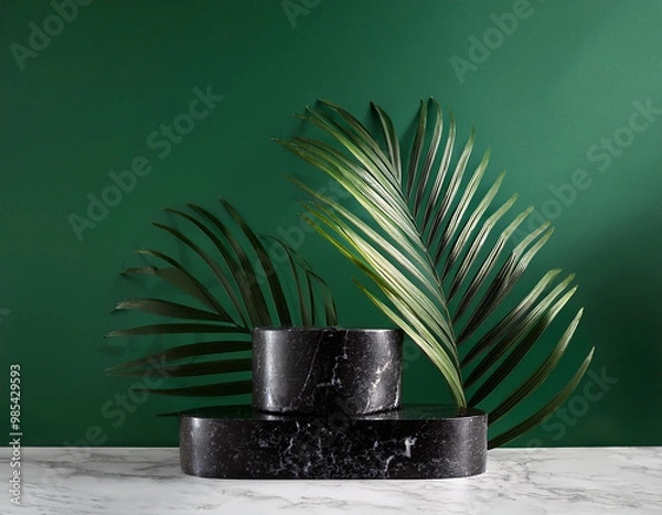 Fototapeta Black Podium With Gold Ornament