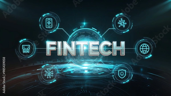 Fototapeta "Fintech" concept with digital icons, financial technology concept.Business, Technology, Internet, and network concept