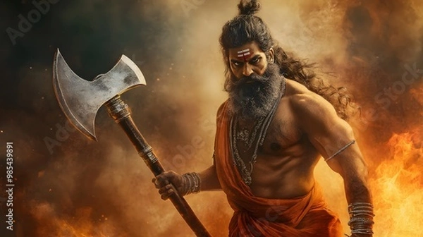 Fototapeta Wallpaper for parshuram jayanti with shining ax in focus 