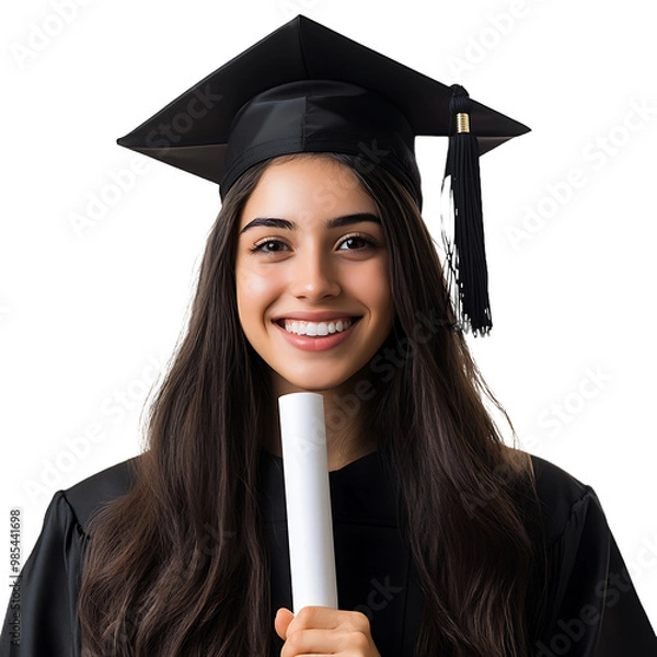 Fototapeta Smiling Student Holding Diploma isolated on transparent background